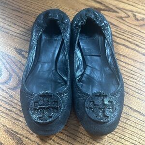 Tory Burch Black on Black Leather Reva Ballet Flats 7
